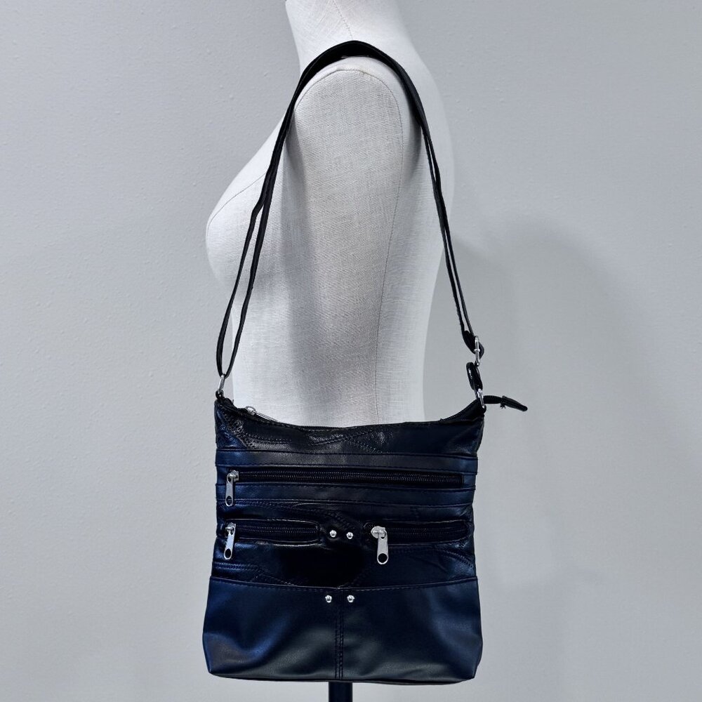 Stone Mountain Black Patch Leather Crossbody Bag … - image 1